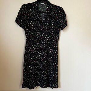 Foral gap small button up dress navy